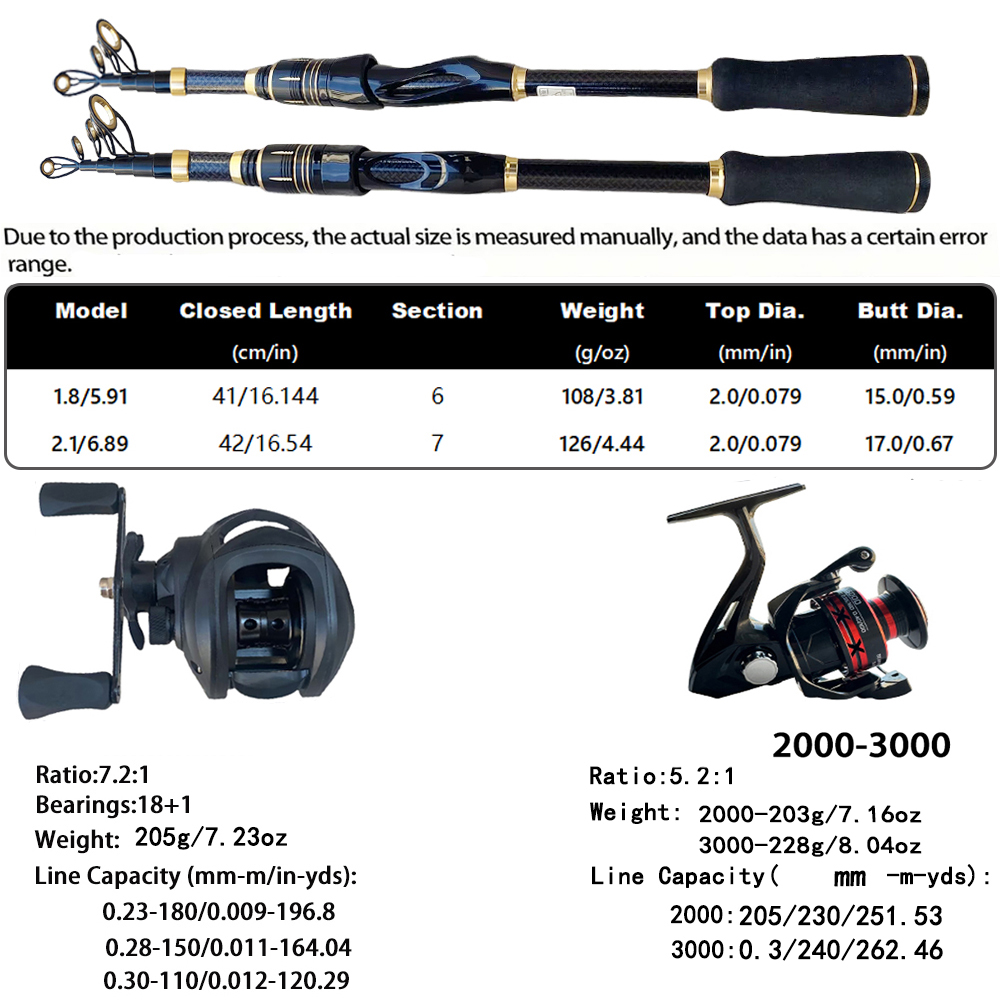 텔레스코픽 베이트캐스팅 낚싯대 릴 세트 1.8m-2.1 - Fishing Rod Combo 리뷰 및 가격